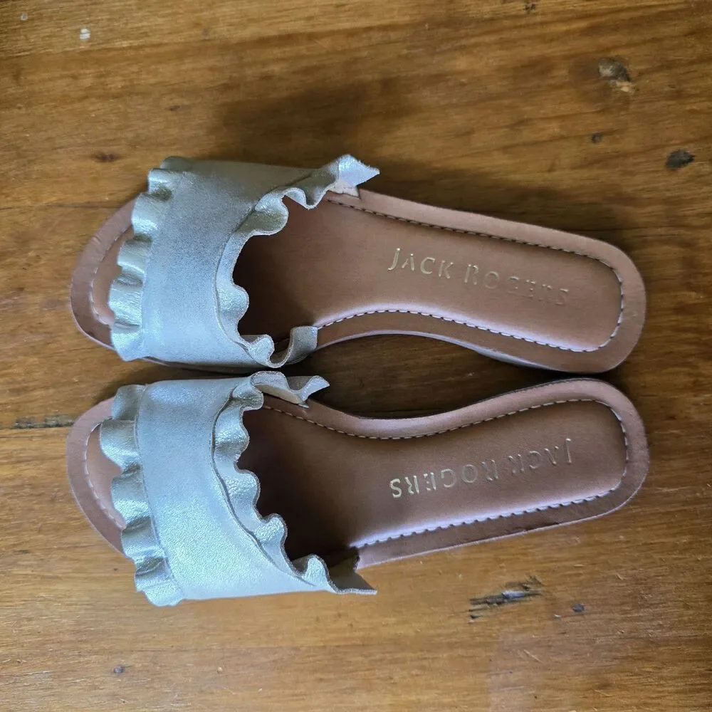 Jack Rogers Size 5.5 Rozette Ruffle Slides Metallic Flats